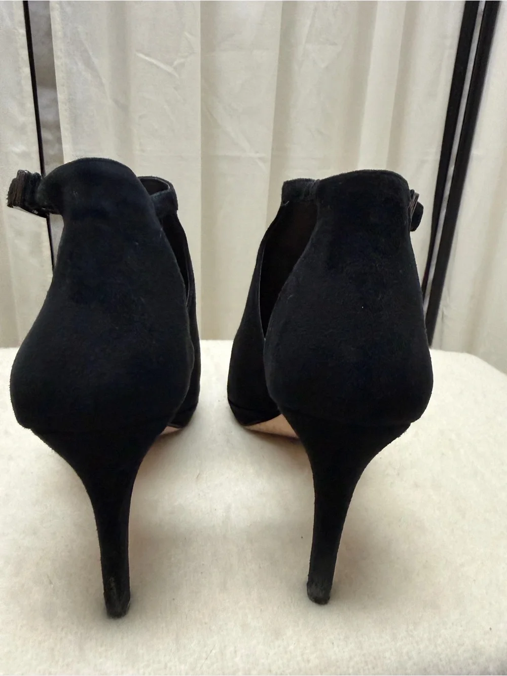 ANTONIO MELANI Black Suede Open-Toe Ankle-Strap Heels